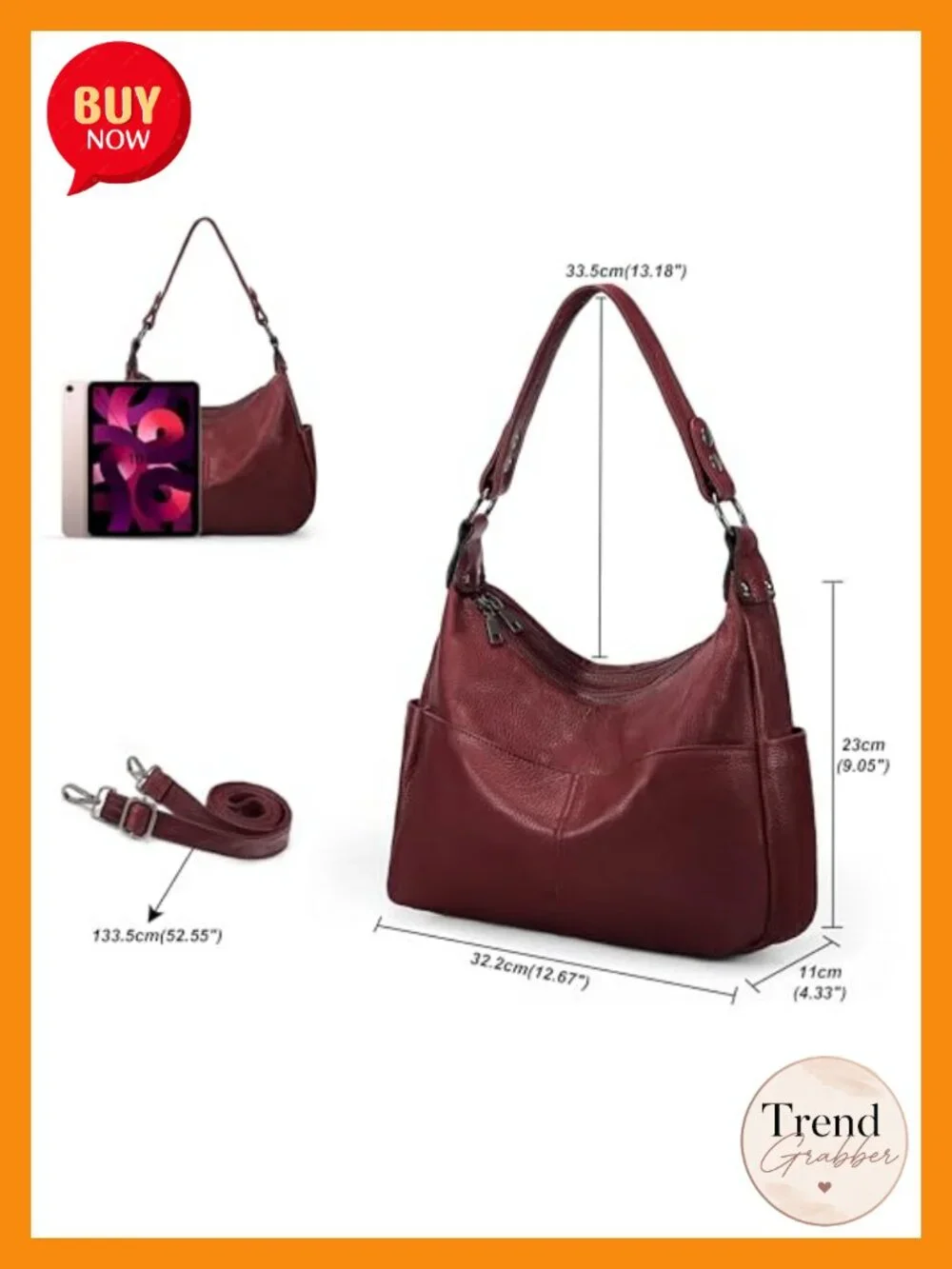 Women's Real Leather Hobo Shoulder Bag Convertible Crossbody Purse 2 Straps